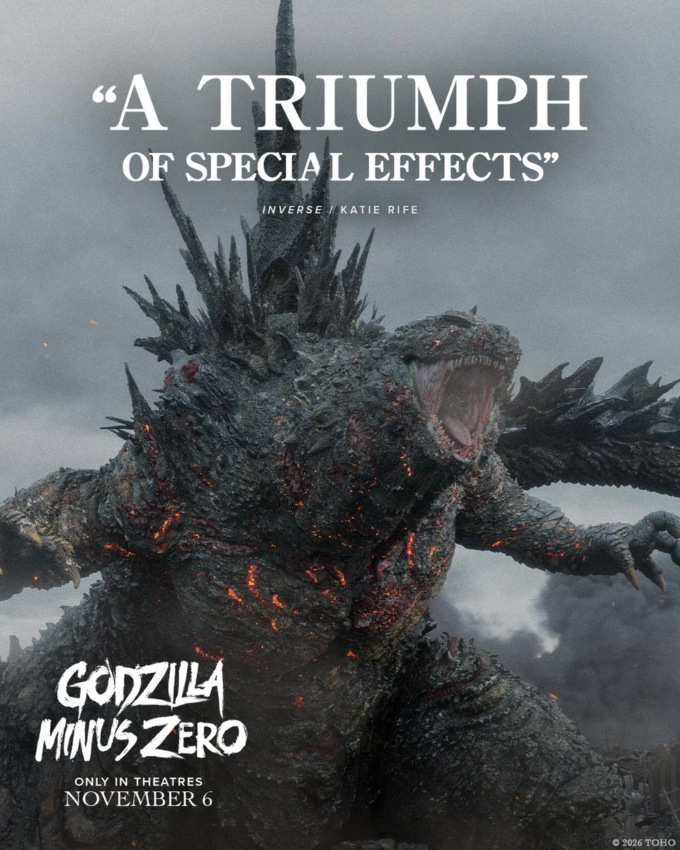 Godzilla_Toho's tweet photo. "Easily one of the best films of the year." 💥

Get tickets for #GodzillaMinusZero!
Godzilla Day IMAX Early Access on November 3.
In theatres November 6.
https://t.co/2Ktmma6fOa https://t.co/mYxXEsUbpu