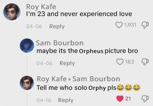 meowlva's tweet photo. Roy Kafe and Sam Bourbon leaked interactions in Game 0 https://t.co/GO9oSb9V9z