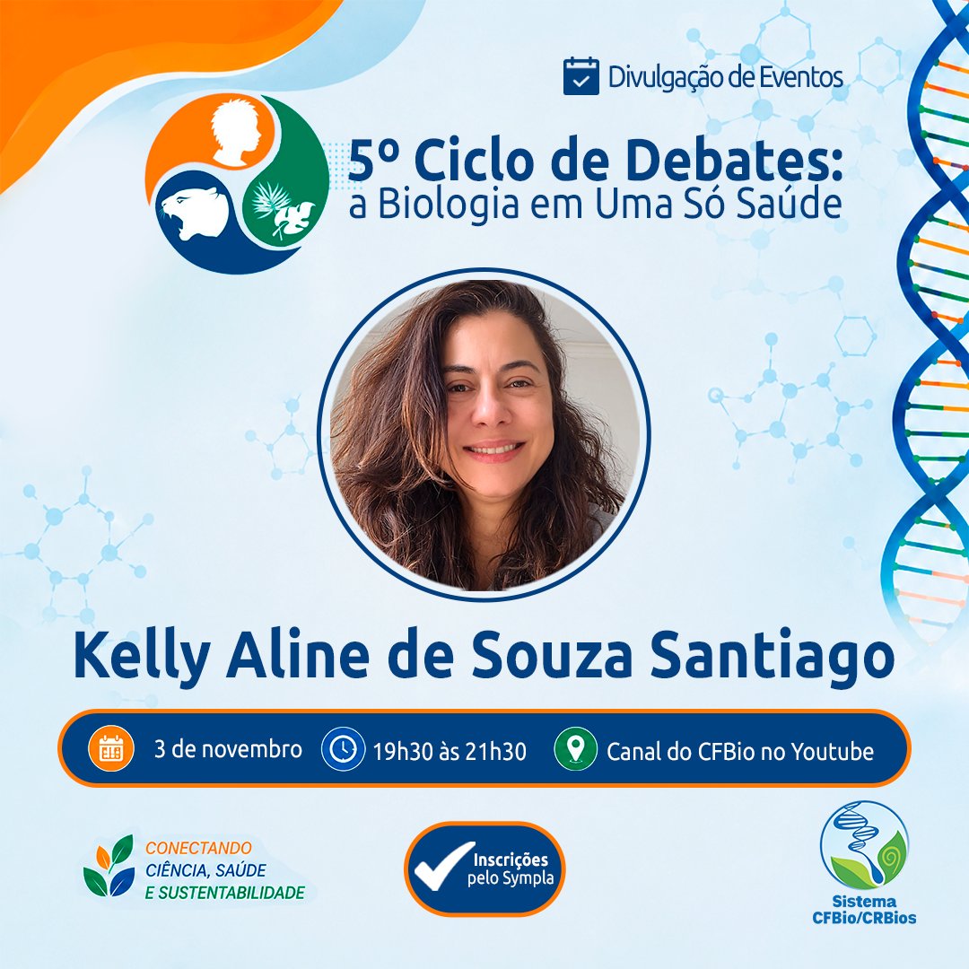 CFBio's tweet photo. 🧫 Kelly Aline de Souza Santiago é palestrante do 5º Ciclo de Debates: a Biologia em Uma Só Saúde! Bióloga e mestre em Infectologia pela UNIFESP, é especialista em Microbiologia no Einstein. 🦠

📲 Inscreva-se: https://t.co/DEXmLcAHMJ

#CFBio #Microbiologia #SaúdePública https://t.co/xgRT01j1jT