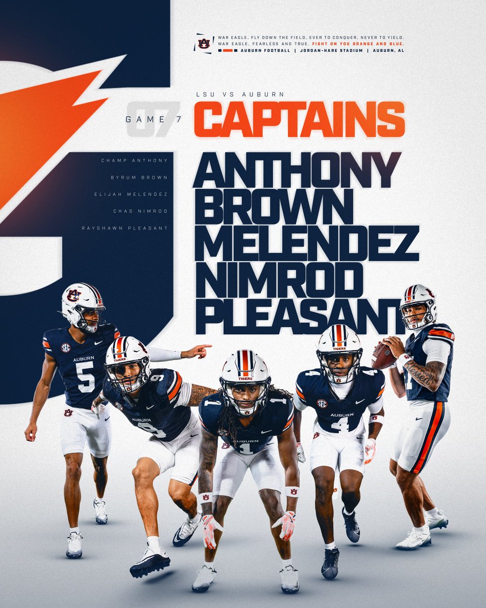 AuburnFootball's tweet photo. Our Game 7 Captains 🦅 https://t.co/xfx2Xfeeya