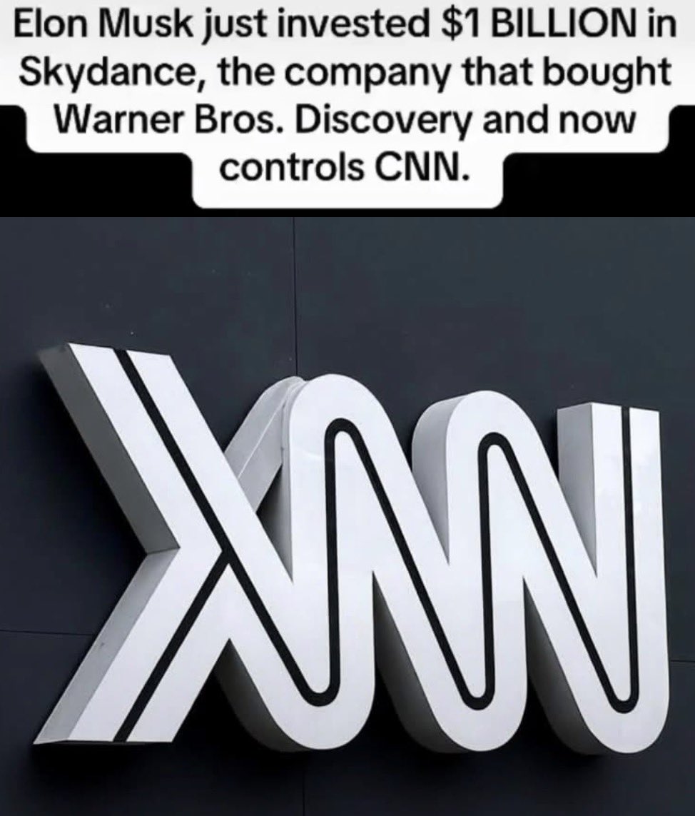 littletoright's tweet photo. 🚨 IT’S HAPPENING: Elon Musk has made a $1 billion investment in Skydance, the company that owns CNN. https://t.co/8BBw7xe8wl