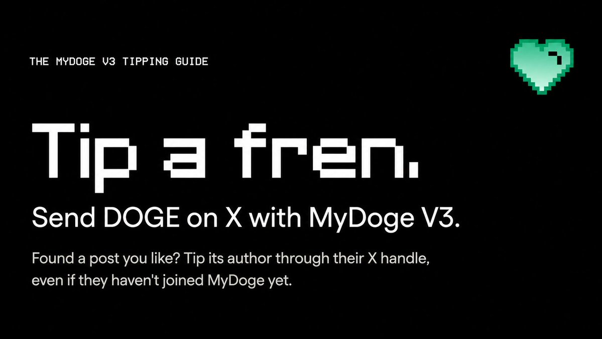 MyDoge's tweet photo. Tip a fren some DOGE on X.

Want to tip someone on X with DOGE? All you need is their X handle, even if they don't have MyDoge yet.

Here's how @MyDogeTip works ↓ https://t.co/BoGk6mtQUQ