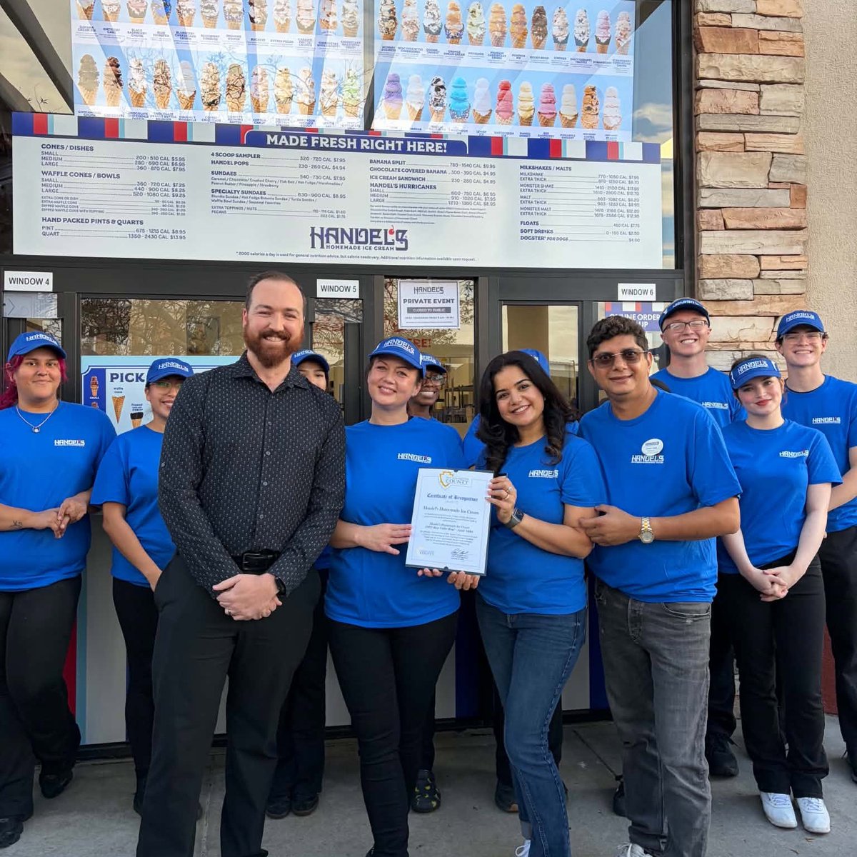 SupervisorCook's tweet photo. Constituent Services Director Samuel Shoup joined the @GHDChamber to celebrate the ribbon cutting and grand opening of Handel's Homemade Ice Cream in Apple Valley! 

The celebration continues from 11-2 Saturday, and the first 100 guests will receive free ice cream for a year! https://t.co/t6YFqIk2xh