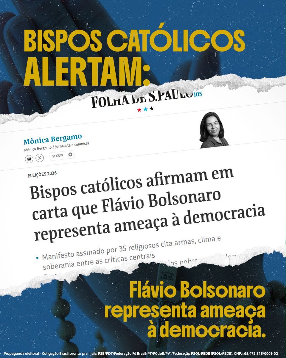 taathylopes's tweet photo. Bispos católicos alertam: candidatura de Flávio Bolsonaro ameaça a democracia, a soberania nacional e o bem comum.

Religiosos de diferentes regiões do Brasil manifestaram preocupação com os rumos do país e convocaram os católicos a votar em defesa da democracia
#CensuraNaoTSE https://t.co/LnqEIepXJf
