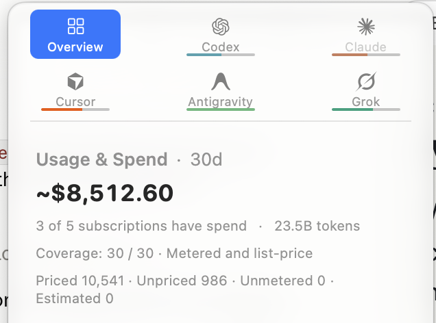 dming's tweet photo. Current state of token maxing near YE 2026:
- Monthly subscriptions: Claude $200, ChatGPT $100, Grok/Cursor $30
- Since getting back to Claude in October I've been using it as my main coding agent instead of Codex.
- Opus 5.5 is just way better, and Claude Desktop app have gotten way better since I last tried it (since April I've been exclusively Codex)
- https://t.co/GyC63VWkUD / Cursor plan is mostly used by Grokbot
- Muse gives me enough usage on free plan so no reason to spend
- Have Instinct and a bunch of other agents too but hard to find unique use cases for them. These are just experiments.
- Got access to Claude Duet yesterday and so far it's looking very promising
- Initially really liked Dots from OpenAI but it's dropped off a lot for me, mainly because it's not great yet at managing many diff threads (unlike Duet)
- Still use Hermes agent to handle cases where I need it to access local files
- Mac Studio Ultra arrives in November and I plan to experiment with local agents via Hermes too