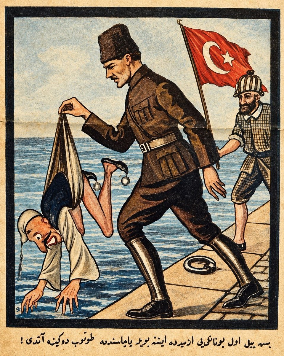 jwadhsyny1's tweet photo. یک نقاشی تاریخی از مصطفی کمال آتاتورک در حال بیرون راندن تحقیرآمیز یک اشغالگر یونانی از خاک ترکیه https://t.co/5S66xgjpgu