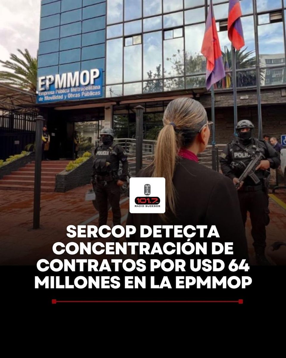 radiosucesosec's tweet photo. 🔴#NoticiasSucesos|​ La directora del Servicio Nacional de Contratación Pública (SERCOP),Nataly Avilés, informó sobre la detección de un patrón recurrente de concentración de contratos de obra en la Empresa Pública Metropolitana de Movilidad y Obras Públicas (EPMMOP) por un total de 64 millones de dólares vinculados a un mismo proveedor.  

​Entre marzo y septiembre de 2026, el SERCOP identificó que esta concentración se habría realizado mediante el uso de distintas empresas, consorcios y personas naturales interrelacionadas.  

​Asimismo, se detalló que solo en 2024 dicho proveedor habría obtenido ocho contratos por 17,4 millones de dólares, lo que plantea interrogantes sobre el posible uso de diversas figuras jurídicas para acceder a nuevas adjudicaciones a pesar de mantener obras pendientes de entrega.  

 📻 Escúchanos en 101.7 FM
🌐 Más noticias en https://t.co/cASH0jOTAM