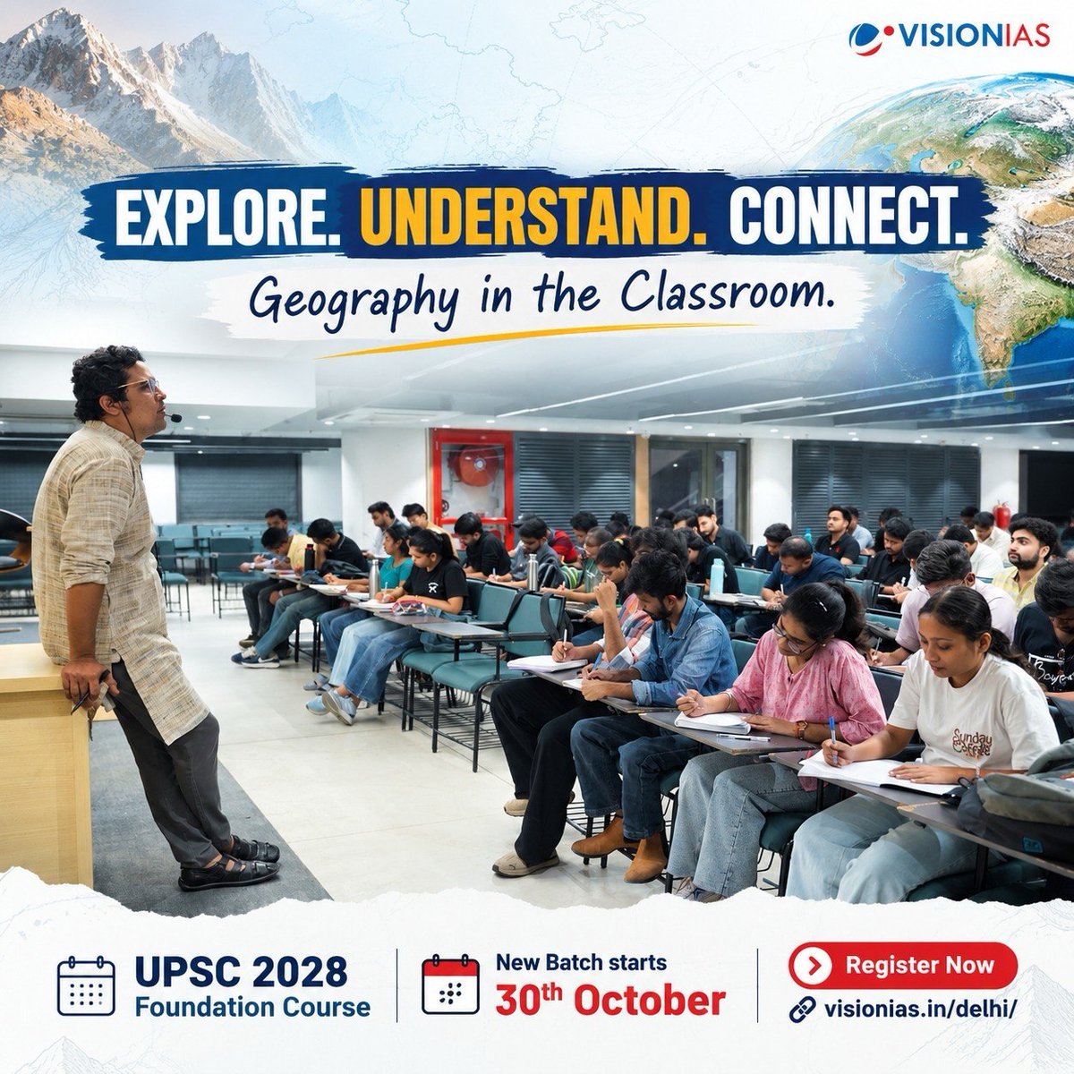 Vision_IAS's tweet photo. EXPLORE. UNDERSTAND. CONNECT.

A glimpse into the VisionIAS Delhi classroom—exploring India’s physiography &amp; the formation of the Himalayas, building conceptual clarity for UPSC preparation.

Explore: https://t.co/eDigWmbvrP

#VisionIAS #UPSC2028 #FoundationCourse #Geography https://t.co/nijiu2cbmG
