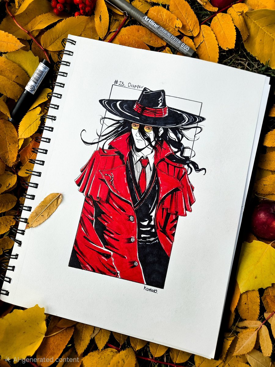 KamuroDraws's tweet photo. 🩸 Day 23: DAPPER 🩸
"The night is young, and the hunt has just begun..." 🎩🔴
For day 23 of #Inktober2026, the "Dapper" prompt had to belong to none other than the Bird of Hermes himself: Alucard rocking his iconic red coat and suit from Hellsing 🦇🖤
#Inktober2026 #Hellsing https://t.co/XbFvUg0yx1
