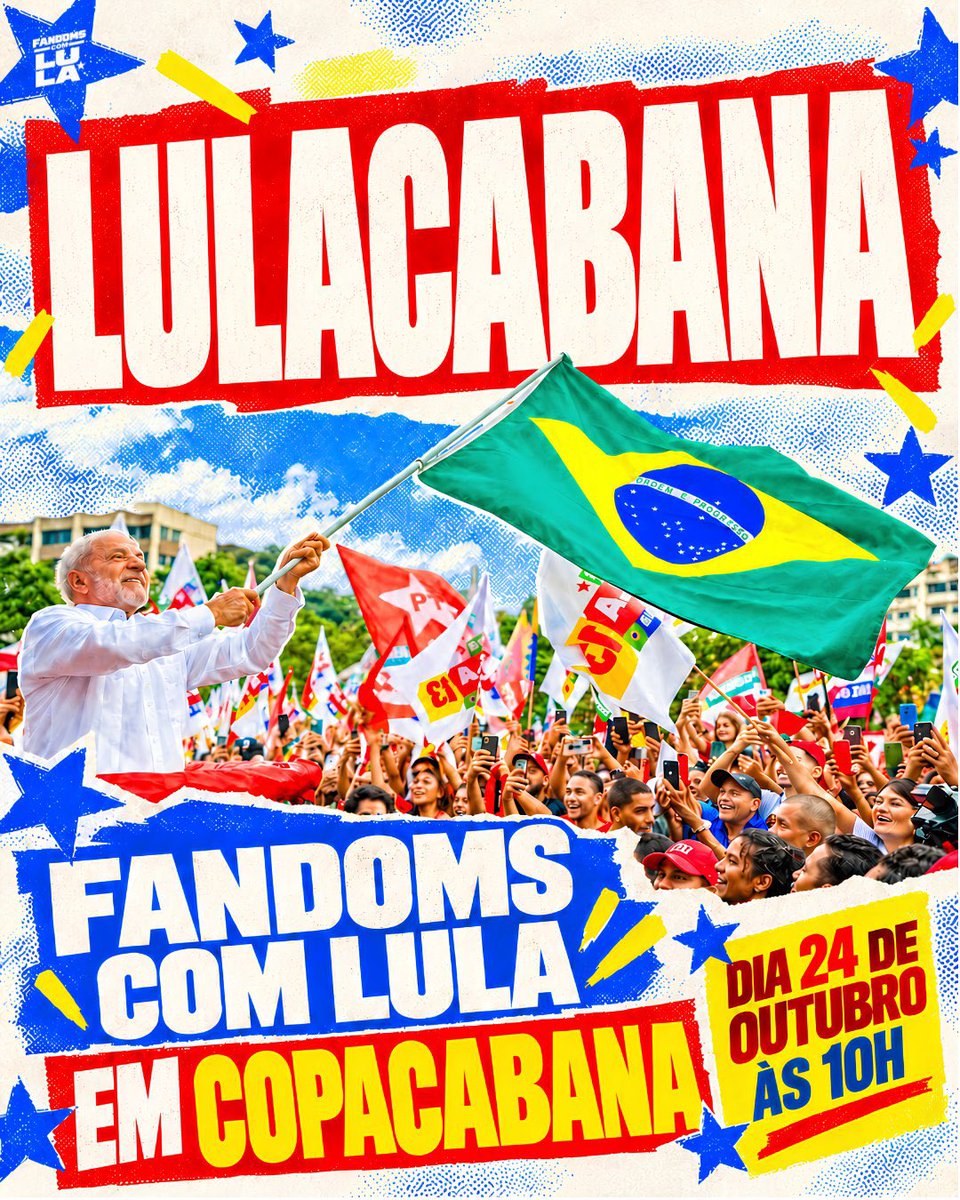 fandomscomlula's tweet photo. FANDOMS NA ÚLTIMA DANÇA! 💃

Conhece algum movimento, manifestação ou marcha pelo 2º turno para o último ato? 

Manda aqui nos comentários ou no direct que a gente divulga!

#FandomsComLula ⭐ https://t.co/7HDh8xda9w