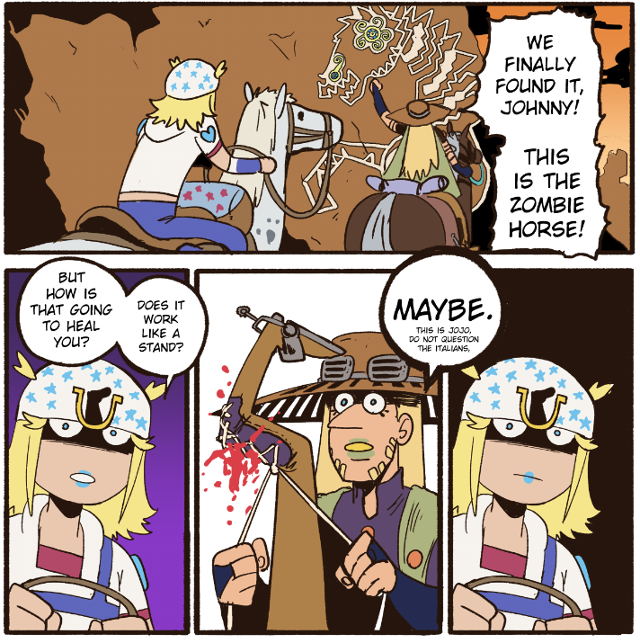 wanderjegson's tweet photo. Steel Ball Run's zombie horse https://t.co/EcQYTjvhDv