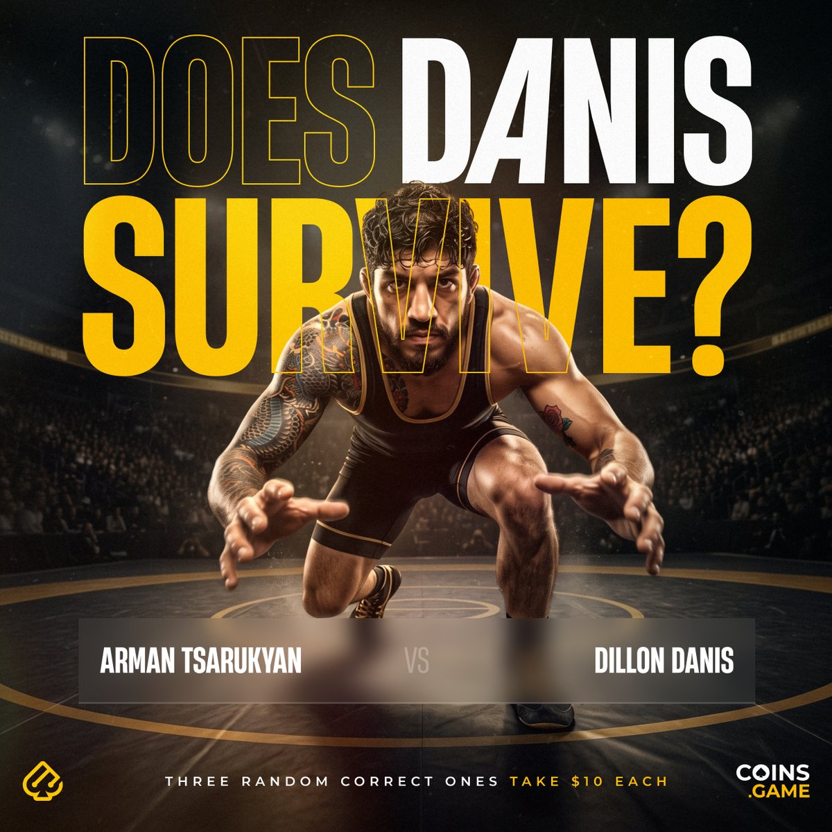 CoinsGame's tweet photo. DOES DANIS SURVIVE?  | RAF 14
  🤼 Tsarukyan vs Danis 

One of them is a top UFC lightweight
with a wrestling base. The other one talks.

Two outcomes:

1️⃣ Danis goes the distance
2️⃣ Tsarukyan pins him

Picks live in the comments, one per person,
with a https://t.co/KlanqcgWos UID attached.

Three random correct ones take $10 each.
Entries close when the event starts — October 24, 01:00 UTC.