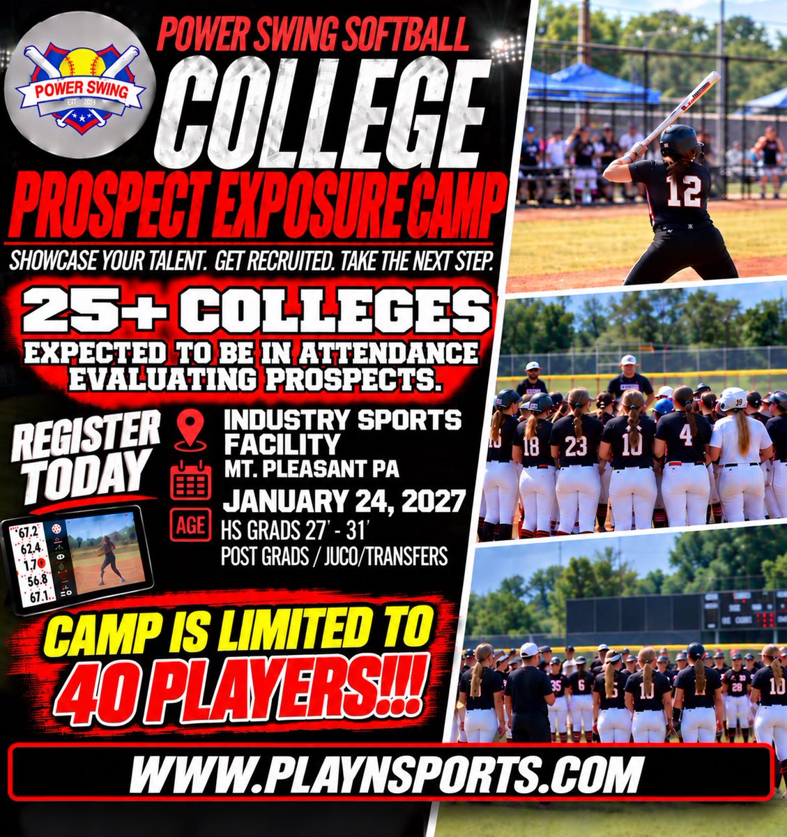 PowerSwingSB's tweet photo. Let’s welcome Allegheny College-PA-NCAA DIVISION 3 @ACGatorSports ‼️There are some POWERHOUSE COLLEGES attending this camp! Colleges added daily! Uncommitted Softball Players! Register today! Be Seen!! Let’s get you seen and Committed! 

✅Jan 24- Industry Sports, Mt Pleasant PA
✅25+Colleges in attendance
✅Player metrics and Recruiting video
✅College coaches instructing
✅HS Grads 27’-31’

Register at: https://t.co/6LFAfbHvHH