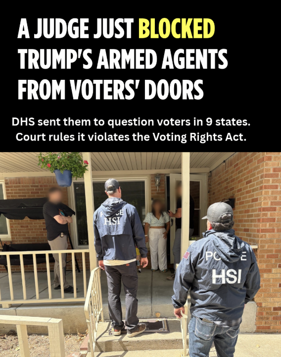 WeAreUFD's tweet photo. Trump sent ARMED agents to voters' front doors in 9 states — and posted the photos online like trophies.
A judge just blocked it through Election Day.
Armed agents have no business anywhere near your ballot box. https://t.co/R9zLSvFzy6