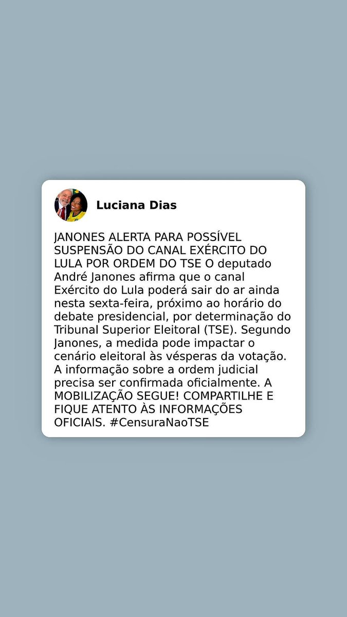 DecorLu's tweet photo. #TSENaoVaiNosCalar 
#CensuranaoTSE https://t.co/4ZXLtYPkc3