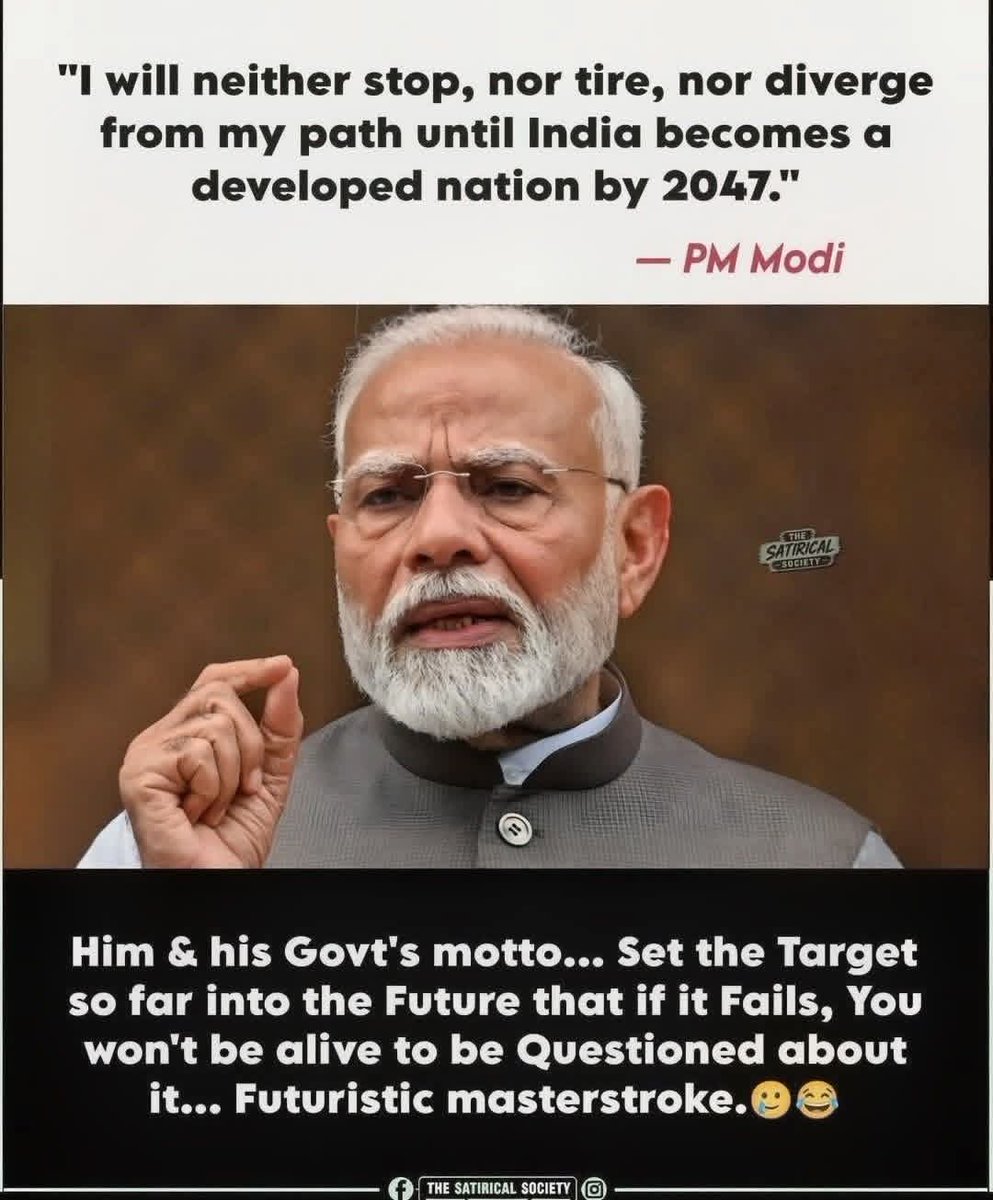 ScCardoz's tweet photo. What have you done in the past twelve years, Narendra Damodardas Modi, to initiate growth that will accelerate it in the coming years? 

You've already reached your prime and are an ageing leader now. You may not be alive to see the status of this country in 2047. Hence, you find it convenient to announce startling growth 21 years hence. India is not a country of fools, unlike your voters!!

God has been kind to this nation by not letting us enter into conflict with our neighbours; otherwise, you wouldn't be PM today. It required a PM like Indira Gandhi to defeat Pakistan and liberate Bangladesh!!