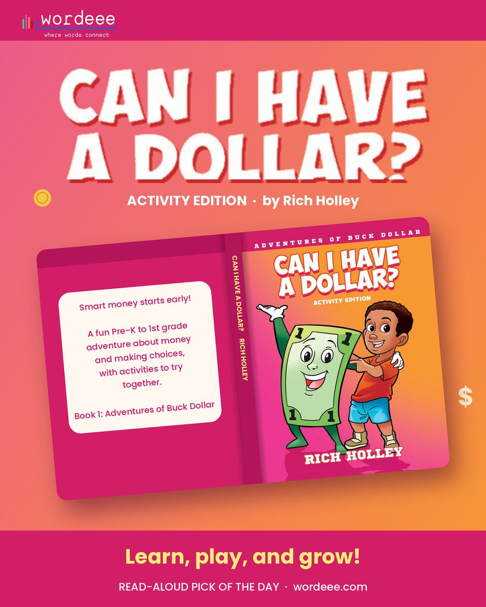 WordeeeMedia's tweet photo. Dream big + spend smart 🌟💵 Tonight's read-aloud picks: Goal Girls by Judge Glenda A. Hatchett and Can I Have a Dollar? by Rich Holley. Which one first? https://t.co/57WND15WA1 #Wordeee #ReadAloud  @TheJudgeHatchet https://t.co/MMziGmHg6A