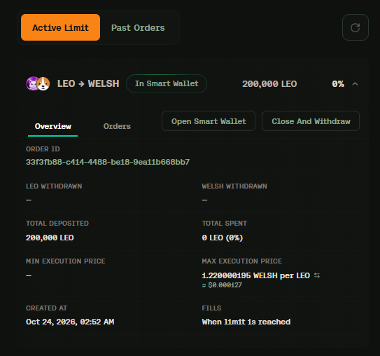 DannisKim15's tweet photo. @bitflow  released a new feature update!

You can now place Limit Orders on the DEX. 
I set limit orders for LEO-WELSH and used the DCA feature. 
No need to watch the screen anymore—just close it and wait for execution.

Bitflow continues to evolve every day.👏👏👏 https://t.co/k0nQ6mZPgu