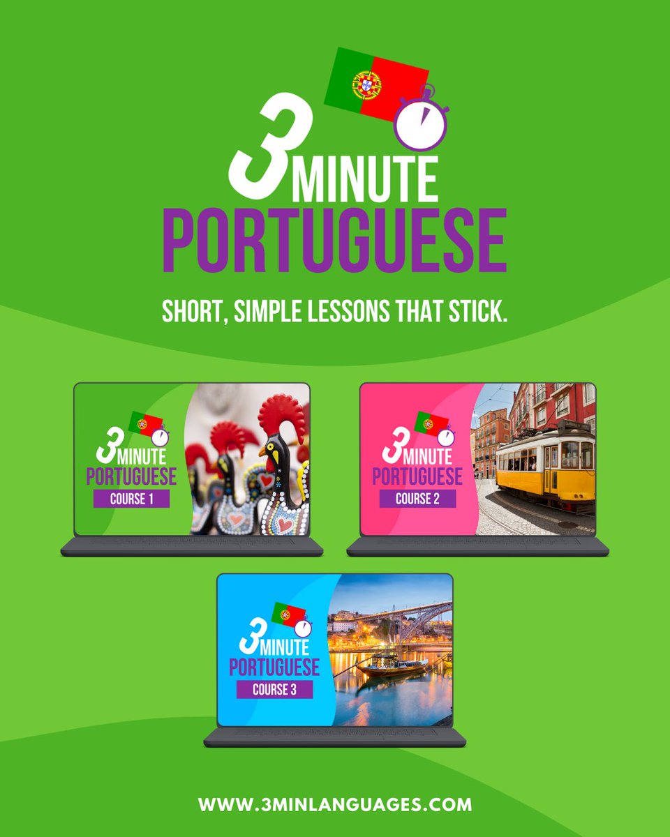 3MLanguages's tweet photo. Olá 🙂🇵🇹

My 3 Minute Portuguese courses teach you Portuguese in short, simple lessons you can fit into your day. Start with Course 1 or explore the full series.

Start here 👉 https://t.co/loc0lC8HjC 

See the full series 👉 https://t.co/MkR6DwZB7w 

#learnPortuguese https://t.co/FtGGVWyaKA