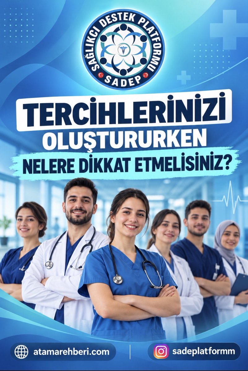sadeplatformm's tweet photo. Tercih verirken nelere dikkat edilmeli?

1) Gitmeyeceğiniz şehirleri eleyin ve listenize dahil etmeyin.

2) Gitmek istediğiniz şehirlerdeki kira vb gibi ekonomik ve sosyal olanakların durumunu mutlaka araştırın.

3) Hastane seçimi yaparken orada görev yapmış/ yapmakta olan personellerin yorumlarını okuyun ve kendinize göre değerlendirin.

4) İş yerinize nasıl ulaşım sağlayacağınızı araştırın.