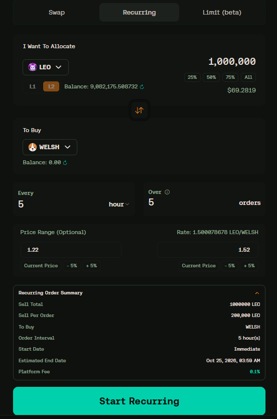 DannisKim15's tweet photo. @bitflow  released a new feature update!

You can now place Limit Orders on the DEX. 
I set limit orders for LEO-WELSH and used the DCA feature. 
No need to watch the screen anymore—just close it and wait for execution.

Bitflow continues to evolve every day.👏👏👏 https://t.co/k0nQ6mZPgu