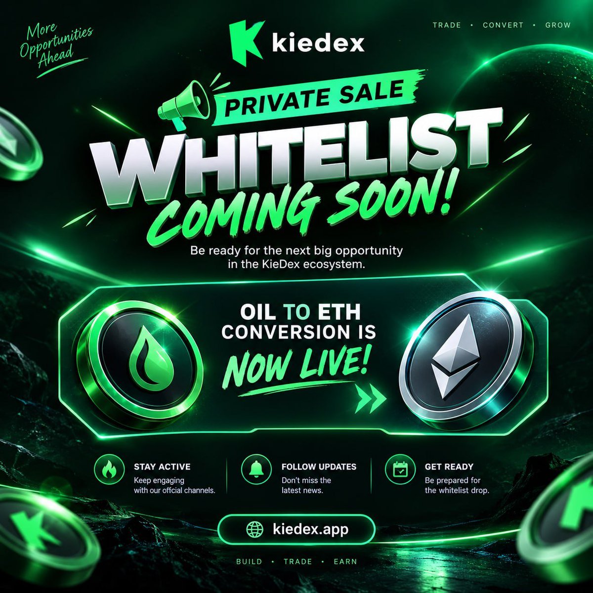 MasumOnchain's tweet photo. Big update from @kiedexapp!
The KieDex Private Sale Whitelist is coming soon!

Plus, OIL → ETH conversion is now LIVE.
Stay active, follow official updates, and get ready for the next opportunity in the KieDex ecosystem. 

🔗 https://t.co/9OCUgdOVke

#KieDex #Crypto #Airdrop https://t.co/3c5nzrSX7I
