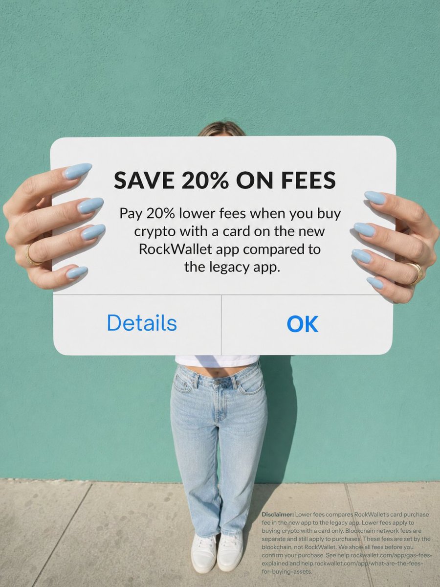 rockwallet's tweet photo. Pay 20% lower fees when you buy crypto with a card in the new RockWallet app than in our legacy app.

Switch in minutes and get:

🔹 20% lower fees on card buys
🔹 Stronger security and Passkey sign-in
🔹 Faster performance

Download the new RockWallet app and make the switch today 📲

Link: https://t.co/8VQmc9DH3W