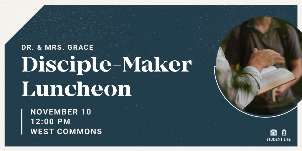 SWBTS's tweet photo. The next Disciple-Maker Luncheon is happening on November 10. Hear from Dr. and Mrs. Grace as they talk through Titus 2. See you there! https://t.co/n2c0ena7ea
