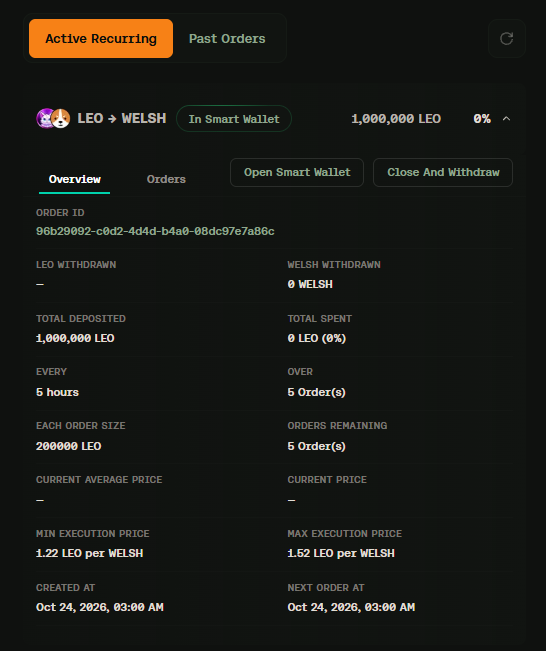 DannisKim15's tweet photo. @bitflow  released a new feature update!

You can now place Limit Orders on the DEX. 
I set limit orders for LEO-WELSH and used the DCA feature. 
No need to watch the screen anymore—just close it and wait for execution.

Bitflow continues to evolve every day.👏👏👏 https://t.co/k0nQ6mZPgu