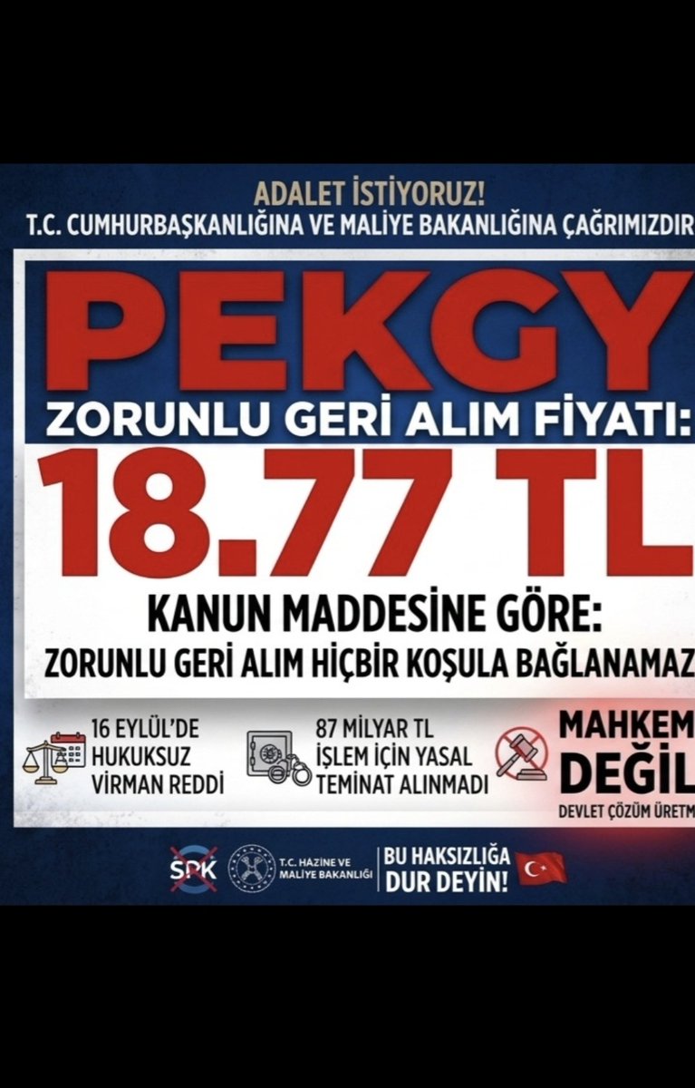 Turkiyem0007's tweet photo. Sayın Cumhurbaşkanım @RTErdogan Sayın Bakanım @memetsimsek #PEKGY sürecinde SPK'nın yasal teminatları almaması ve 19 Ekim'de yayınlanan bültende bizleri sadece yargı yoluna yönlendirmesi çare değildir. Mağdur küçük yatırımcılar olarak devletimizden doğrudan çözüm bekliyoruz. https://t.co/1QXZ9vpEO9