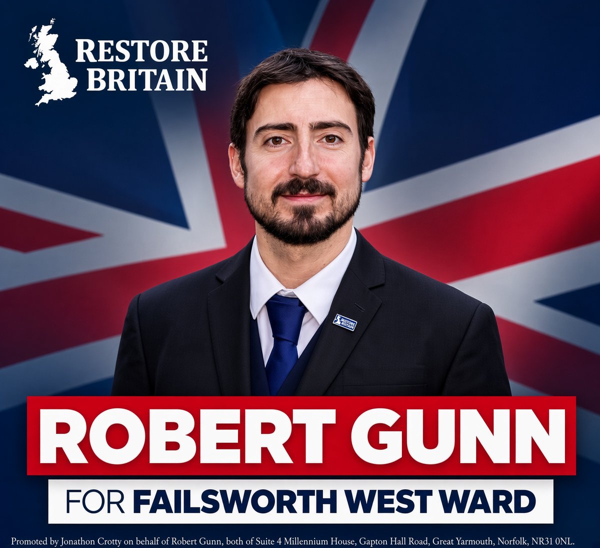 _SaveBritain's tweet photo. 🇬🇧Restore Britain 
Rob Gunn - Candidate for Failsworth West
Standing for Election on 12th November so I can fight for the people of Failsworth!

My name is Rob Gunn. I’m a local lad standing for 🇬🇧Restore Britain in the 12th November by-election for Failsworth West.

I am standing because I believe Failsworth deserves better than the shafting it continually gets from Oldham council. I want to fight for the future of our community, clean up our streets, and fight for a fairer share of council spending.

For too long, ordinary working-class people have been let down by politicians who make promises but fail to deliver.
Labour has betrayed their working class roots. The Conservatives have lost their moral compass. And Reform, after locally striking a deal with Labour, are leaving people asking who is really standing up for them.

Well - I WILL.

I believe Failsworth needs a fresh start. It needs new energy. It needs people who can make difficult decisions and not sell-out.

I want to see our streets cleaned up, anti-social behaviour tackled, fly-tipping stopped, and our neighbourhoods made safer.

I want to see a community where people take pride in where they live, neighbours look out for one another, and local residents have a councillor who actually listens and fights their corner.

I'm not a career politician, unlike the Labour candidate. I'm someone who cares about this town and the people who call it home.

I'm standing because I don't want to sit back and watch our community decline while the same old politics fails us time and time again.

This is about more than today's problems. It's about tomorrow's future. My future. My wife's future. My neighbour's future. My friend's future. My community's future.

I'm young, and the decisions made today will shape the Failsworth I live in for decades to come. I have a vested interest in making Failsworth as best as I possible can, because I am going to spend the next 50+ years living here.

I want a town where the next generation can grow up proud of their home, confident in their community, and hopeful about their future.

I am a big believer of the saying - "A society grows great when old men plant trees whose shade they know they shall never sit in."

I'm ready to stand up, speak out, and fight for Failsworth.

It's time to put our community first. It's time to fight for our future. It's time to Restore Failsworth.

Vote Robert Gunn, your Restore Britain candidate on the 12th November for a better future for Failsworth.

Thanks,
Rob