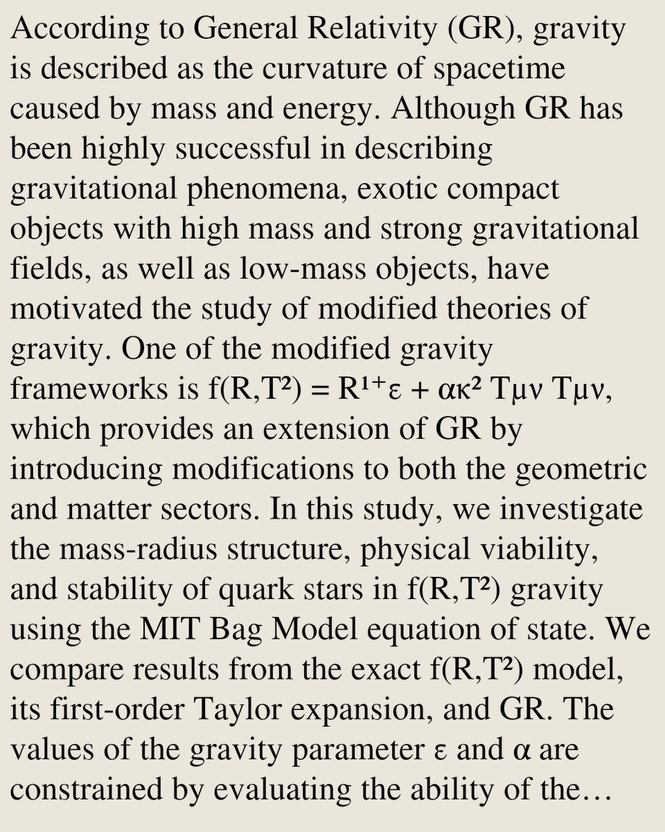 RelativityPaper's tweet photo. Parameter Constraints on f(R¹⁺ε,TμνTμν) Gravity from Exotic Compact Objects

S. Wilhelmina, B. N. Jayawiguna, A. Sulaksono
https://t.co/YUfGqskdsu [𝚐𝚛-𝚚𝚌 𝚊𝚜𝚝𝚛𝚘-𝚙𝚑.𝙷𝙴] https://t.co/YWXTuRUOYS