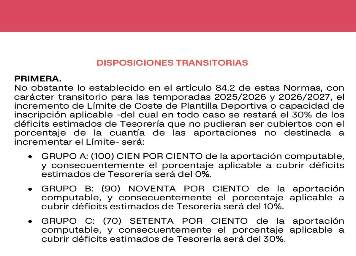 VCF_Blog's tweet photo. @Rockernesvcf Según la última actualización de las NEP-LALIGA vigentes, y si estamos en el grupo B como dice la #prensaVCF que cubre este tipo de ℹ️, hasta un máximo de 45M€ por año en 2T (3ª captura), manteniendo el aumento de LCPD no consumido en temporadas siguientes. https://t.co/qxA9MnAn03