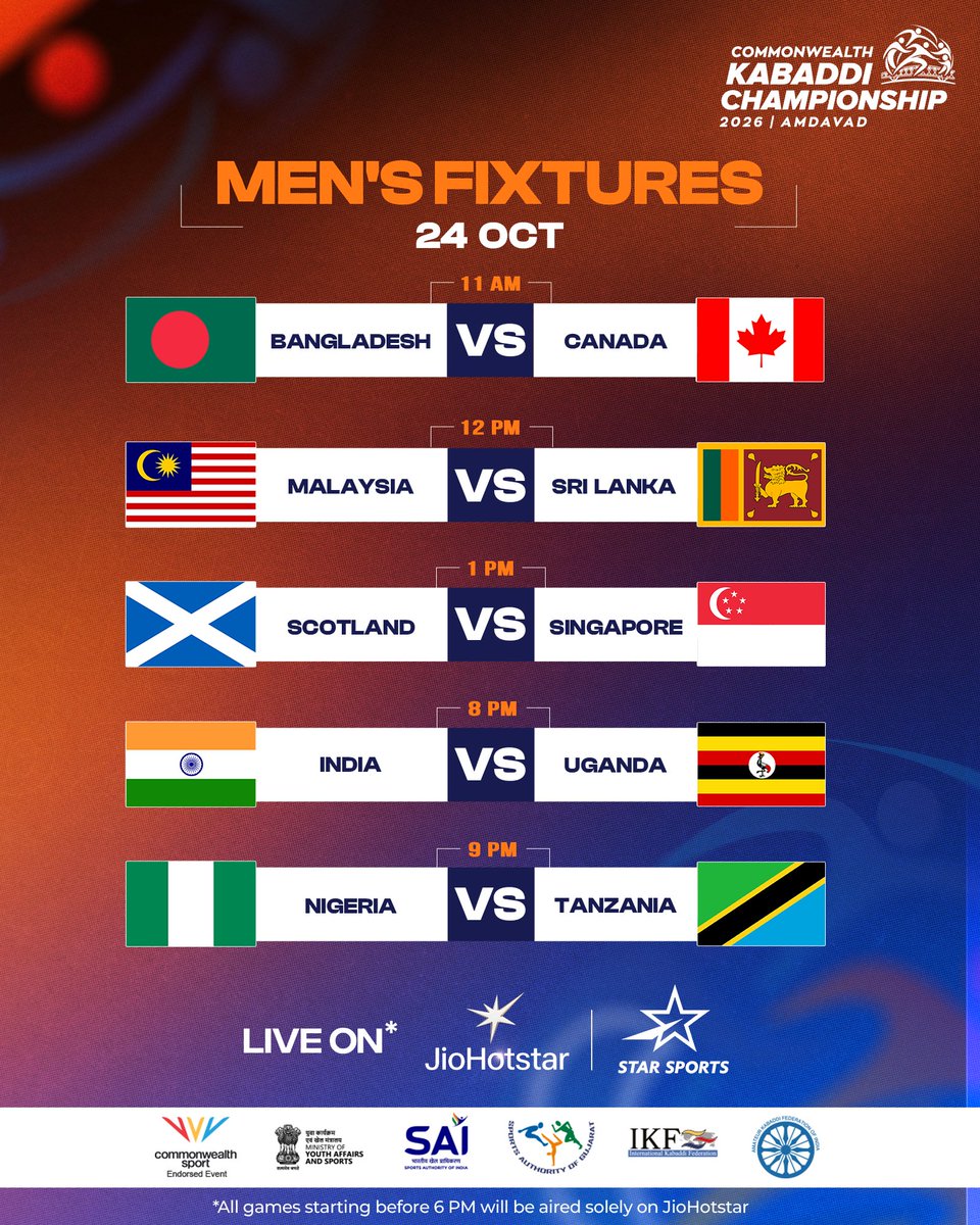 ProKabaddi's tweet photo. 🚨 𝐔𝐏𝐃𝐀𝐓𝐄𝐃 𝐅𝐈𝐗𝐓𝐔𝐑𝐄𝐒 🚨

The battle lines are drawn ⚡🌍

Check out the men’s fixtures for the Commonwealth Kabaddi Championship 2026 🔥

[Pro Kabaddi, Commonwealth Kabaddi, World Karega Raid] https://t.co/lPaEd3IiuC