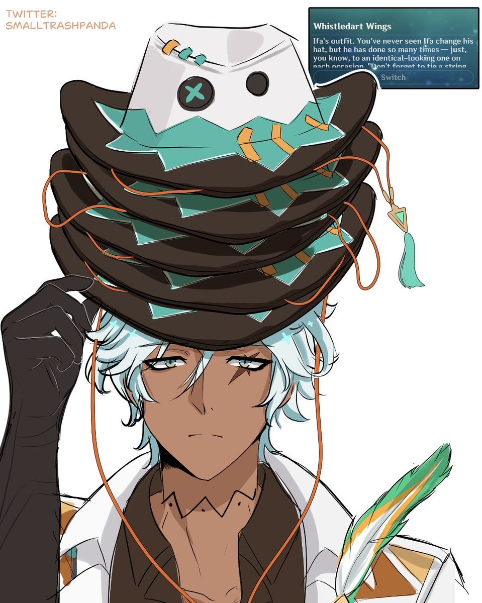 SmallTrashPanda's tweet photo. Did you know that Ifa owns multiple copies of his hat? It's in his outfit description

#ifa #GenshinImpact https://t.co/y9CVNjVL7t