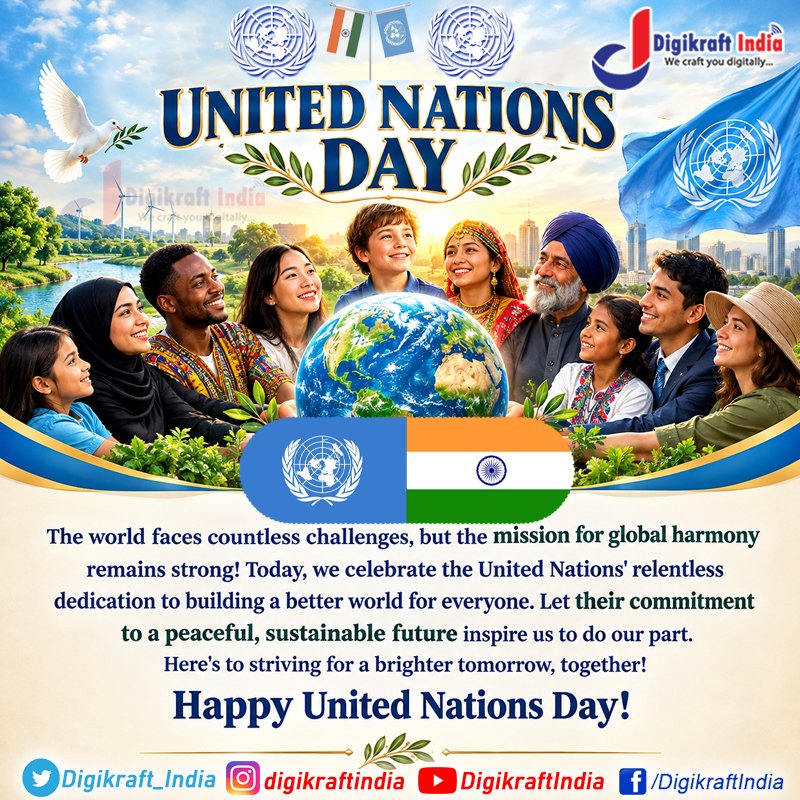 digikraftindia's tweet photo. || संयुक्त राष्ट्र दिवस ||
|| United Nations Day ||
#DigikraftIndia #DigitalMedia #GoDigital #DigitalBranding #UnitedNationsDay #UNDay #GlobalPeace #UNCharter #SustainableDevelopment #HumanRights #InternationalCooperation #GlobalGoals #Peacebuilding #SocialImpact https://t.co/06IN200XOh