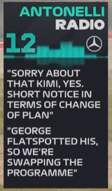 MercedesF1ARG's tweet photo. 📻 Radio de Kimi:

Kimi: "No se suponía que yo saliera con duros?"

Bono: "Perdon por eso, Kimi. Nos dimos cuenta que George destruyó sus blandos [en la bloqueada que tuvo] asi que cambiamos los programas". https://t.co/rfPumScwVJ