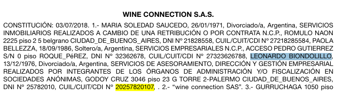Bombitta's tweet photo. @edgardo_re @jorgemacri Pertenece a BIONDOLILLO LEONARDO. Hay solo una persona llamada así en todo el país y es socio de la empresa "wine connection SAS".
Está en X https://t.co/rjuLARZNsH
Y también en Instagram https://t.co/n9y9sj5wU5 https://t.co/CiqlsBwBRP