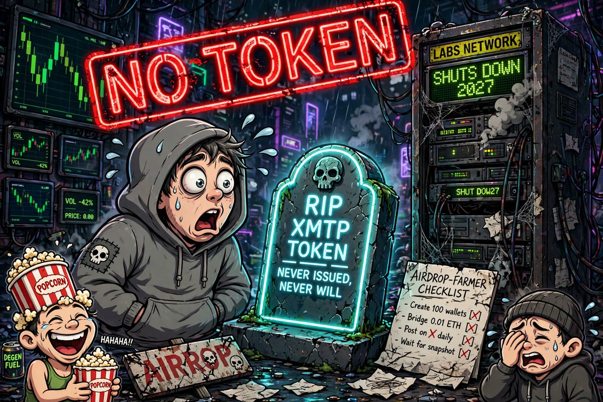 cloveryzt's tweet photo. xmtp founder finally said the quiet part out loud: NO TOKEN. never issued one, never will. labs network shuts down early 2027. five years of airdrop farmers farming a drop that never existed bro lol https://t.co/7g9WIFC2Gw