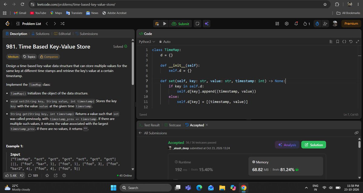 _deep_star's tweet photo. Hello All, I completed #Day1025 of #365DaysofCode Challenge with @scaler_official

Question: Time Based Key-Value Store

discord link: https://t.co/8JQpNSUK1v 

#letsconnect #scalerdiscordcommunity #codewithscaler #365daysofcodescaler #365DaysofCode https://t.co/FxEMQoQC4V