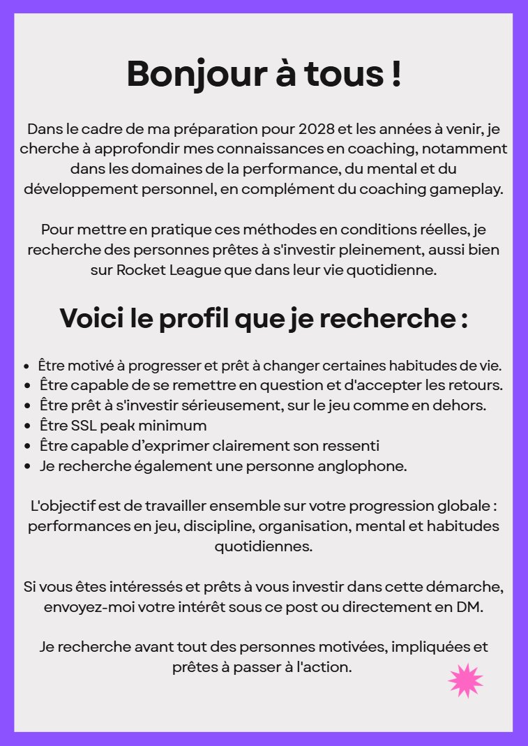 Coach_Hidari's tweet photo. Hey l’équipe !

Je cherche à évoluer en tant que coach pour les années à venir, et pour ça, j’ai besoin de vous !

Le programme est entièrement gratuit: l’objectif est de progresser ensemble et d’explorer toutes les facettes du coaching.

RT et like  appréciés❤️ https://t.co/dt3INO3wq6