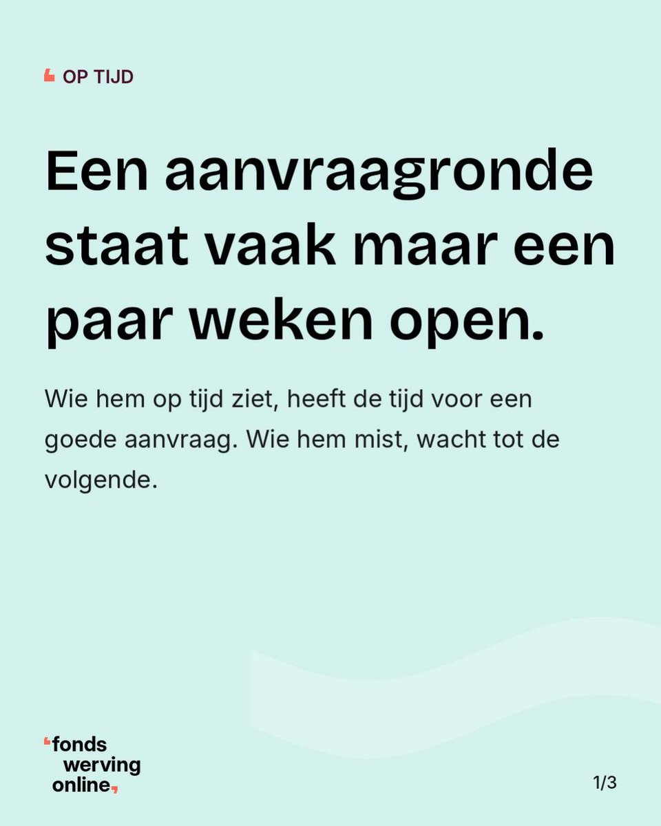 fondswerving's tweet photo. Een subsidie aanvraagronde staat vaak maar een paar weken open. 

Wie hem op tijd ziet, heeft de tijd voor een goede aanvraag. 

Wie hem mist, wacht tot de volgende.

Zo zie je hem aankomen:

https://t.co/HvNslzTg2g

#fondsenwerving #subsidies https://t.co/LQTfIcj3sT