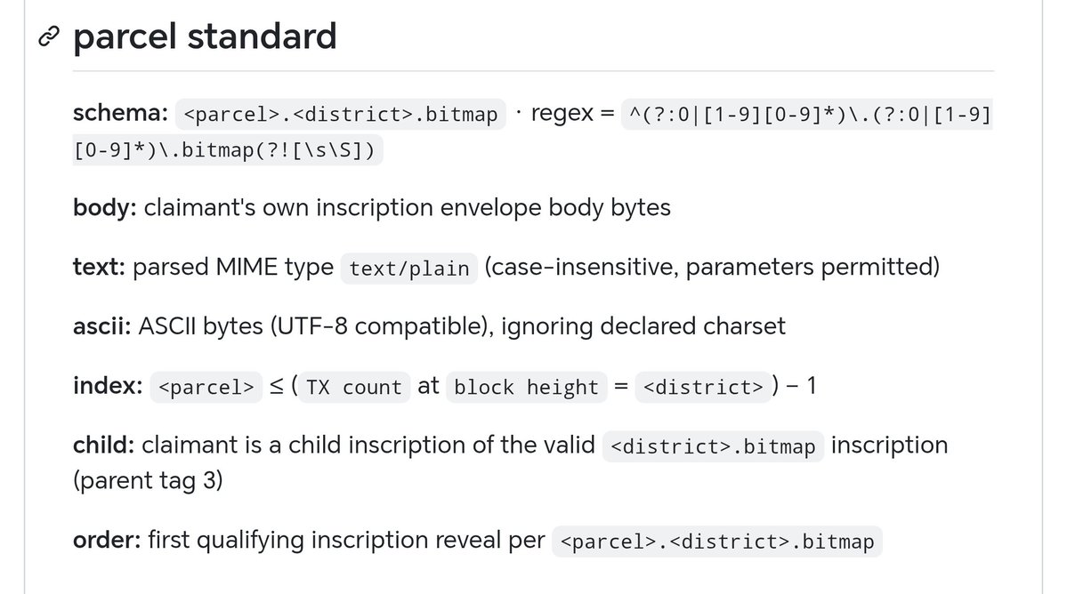 blockamoto's tweet photo. The Bitmap Standards

I've just published bitmap GitHub, with the refined Standards for Districts and Parcels. It serves to clarify any grey areas.

https://t.co/FoH3WjQ4KU

If there are any questions that cannot be answered by the wording of these two standards, then there is still work to do.

You can read my rationale in the audit branch, including pages for standard and non-standard rules in historic indexer audits.