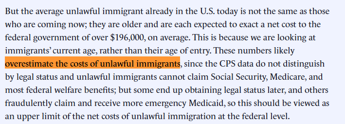 David_J_Bier's tweet photo. Answer? Largely by assuming that illegal immigrants receive Social Security, Medicare, Medicaid, and other federal welfare programs! So CEA appears to copy this inaccurate methodology and reproduce a staggering cost for illegal immigrants of $1.9 trillion over their lifetimes... https://t.co/0uFXsW0WME