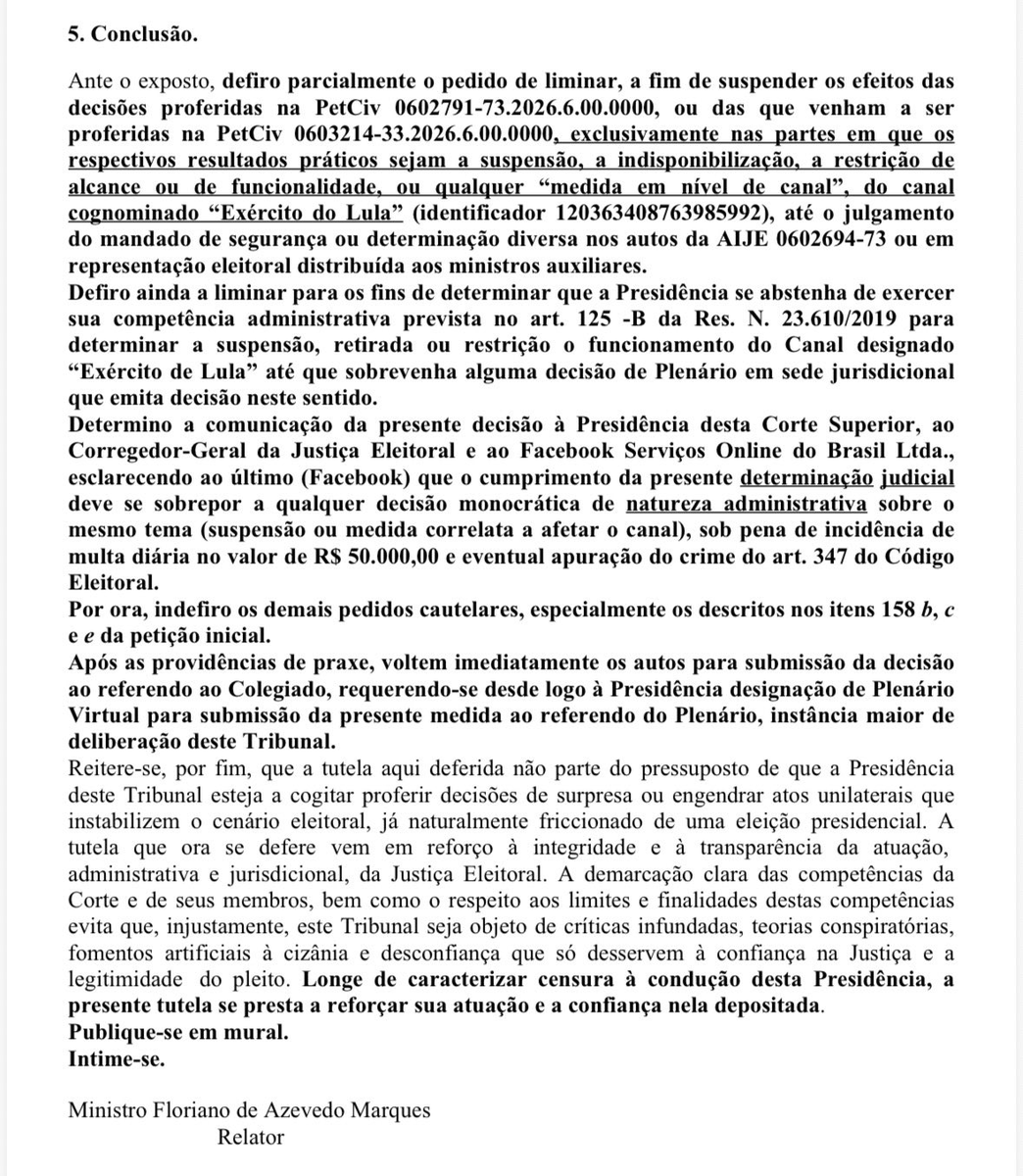 RogerioCorreia_'s tweet photo. 🚨 ACABOU! O EXÉRCITO DO LULA FICA!

O Ministro Floriano deu ganho de causa para a nossa liminar que impede a derrubada do Canal Exército do Lula até decisão em plenário do TSE. NADA de decisão monocrática do Kássio ConKá. https://t.co/XwY2Ye0cWi