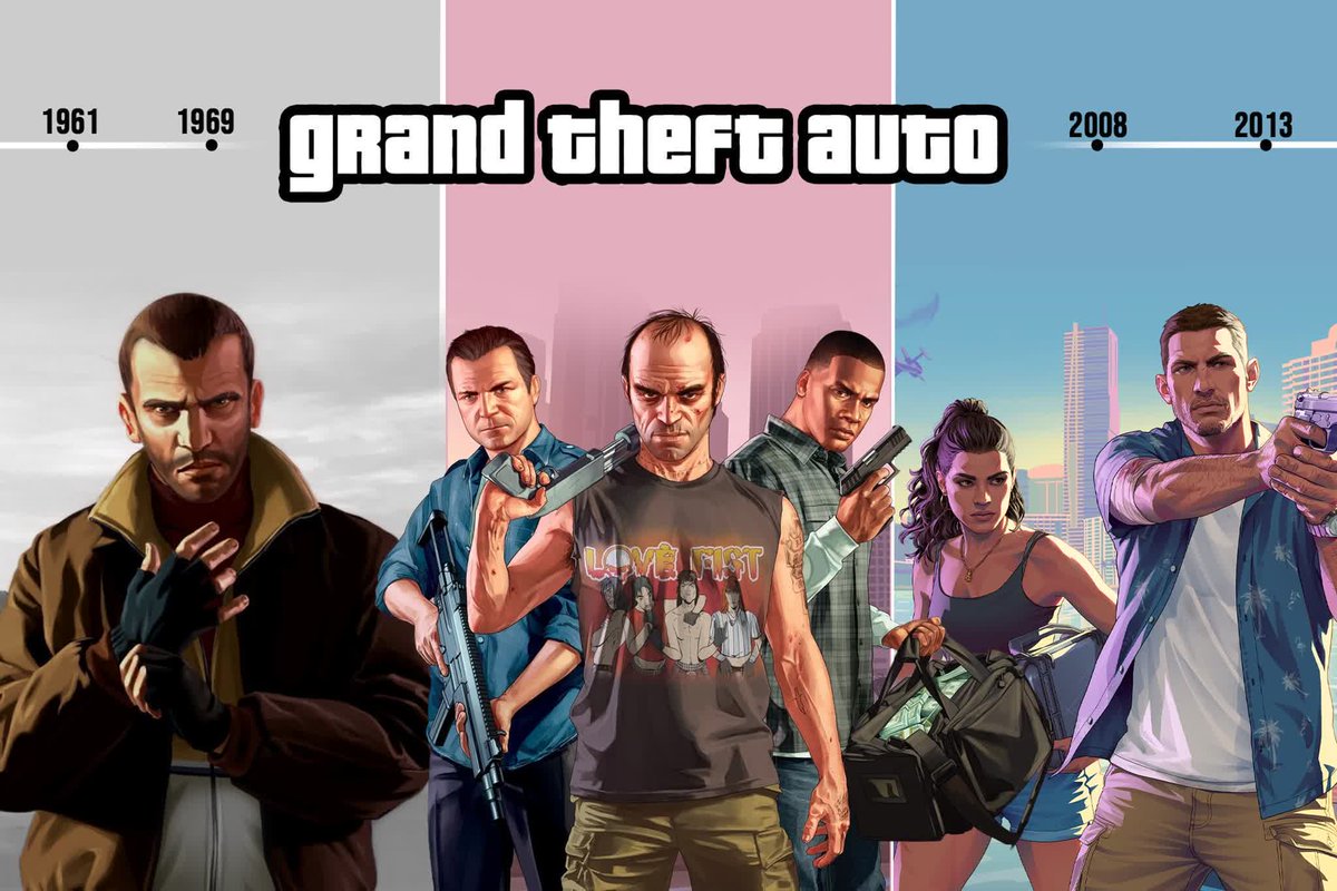 JournalDuGeek's tweet photo. GTA 6 : voici la chronologie officielle de la licence Grand Theft Auto ➡️ https://t.co/FkVklKsUhY https://t.co/kP0IkGQHZ3