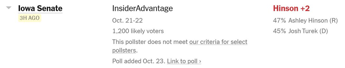 chriswithans's tweet photo. My latest Personal J6 is over.  The New York Times has corrected their index to match what Insider has for the Iowa Senate race.  We have an official flip with them, and Hinson now leads Turok for the race of U.S. Senate in Iowa. https://t.co/c2QGwNmLpB