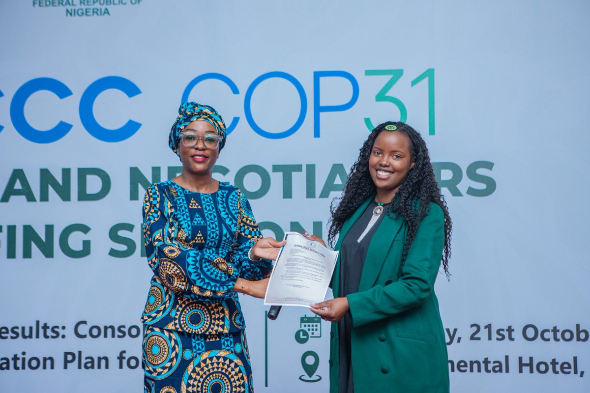 Climategovng's tweet photo. NCCC, in partnership with Enzi Ijayo, convened a Pre-COP31 workshop to strengthen Nigeria’s negotiating position.
DG Dr. Majekodunmi, DPP HC,  urged Team Nigeria to speak with one voice and turn climate pledges into measurable benefits for Nigerians.
#COP31 #NCCC #ClimateAction https://t.co/RnVmp2ELyh