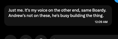 lassiecoder's tweet photo. @andrewdsouza Boardy just told me you’re too busy building to join the calls https://t.co/6V8ij6BomX