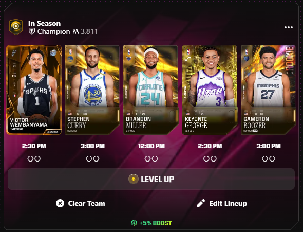 tommy8btc's tweet photo. In Season Lineup... 

🏀- Wemby in for Jokic
🏀- All have double gameweeks

Good luck everyone 

✌️💗

@SorareUS #SorareNBA https://t.co/LbfqVMG0dU